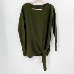 J.CREW Wool Blend Tie-Waist Pullover Sweater‎ Sz S Green Boat Neck 3/4 Sleeve